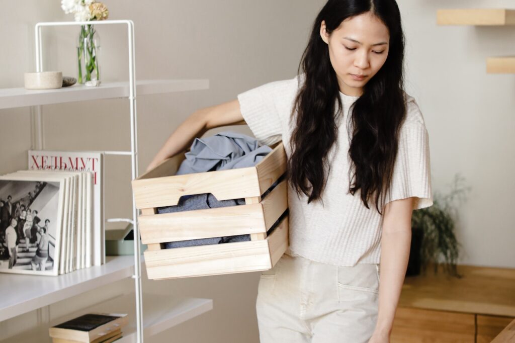 woman decluttering home