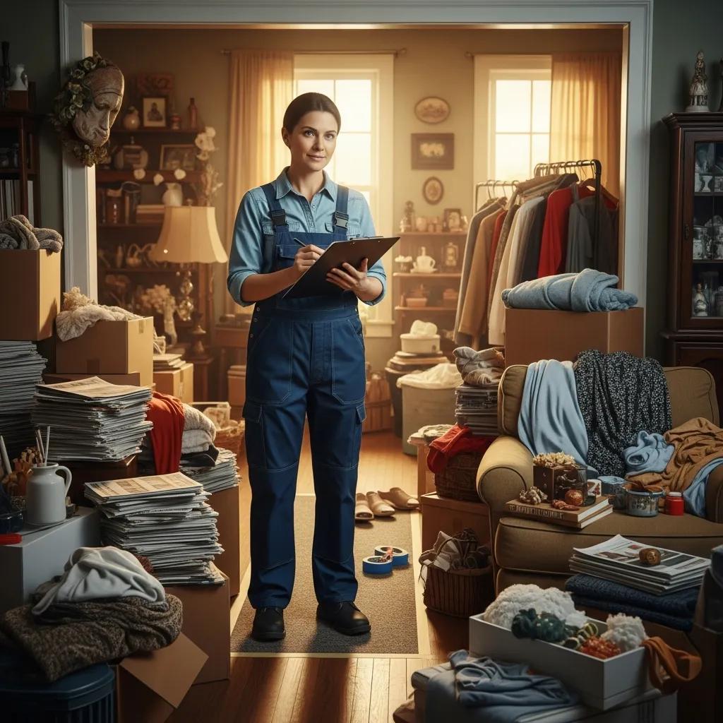 Professional assessing a hoarder house, emphasizing planning and evaluation for effective cleanout