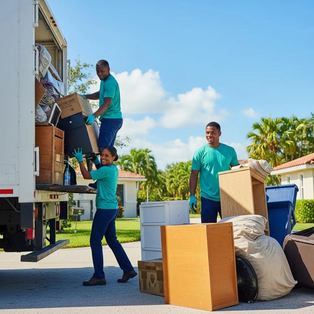Professional junk removal team loading items into truck in Doral, FL, showcasing efficient decluttering services.