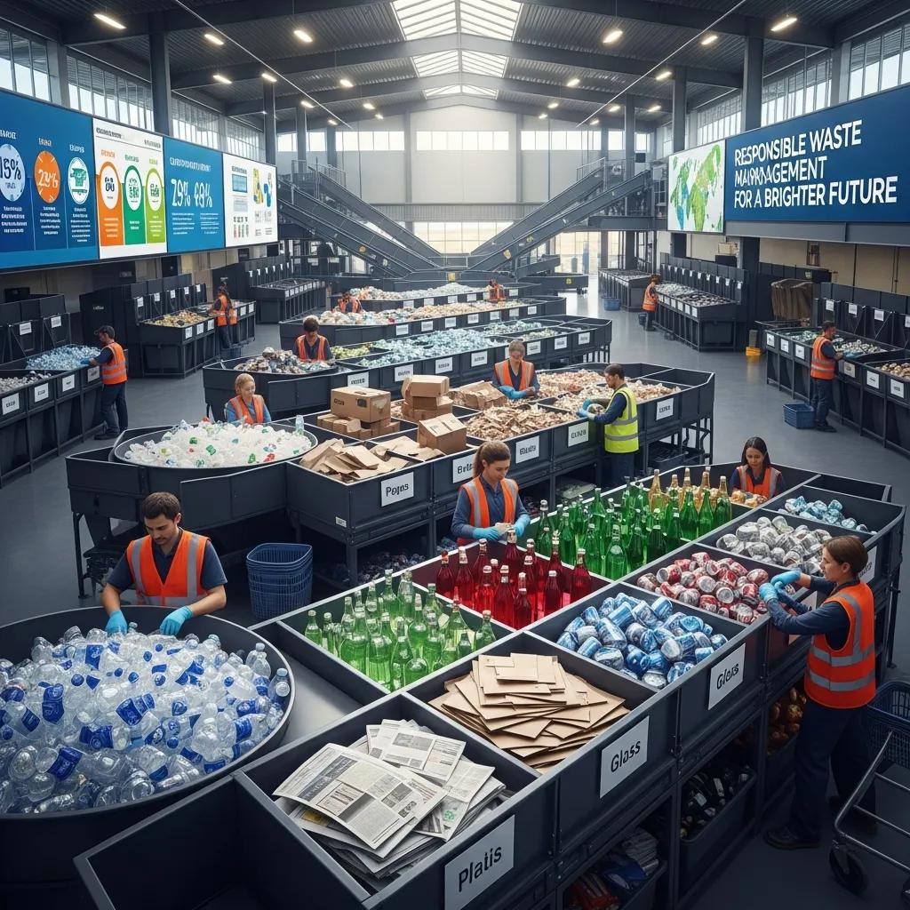 Workers sorting recyclable materials at a recycling center, emphasizing eco-friendly junk disposal practices and responsible waste management.