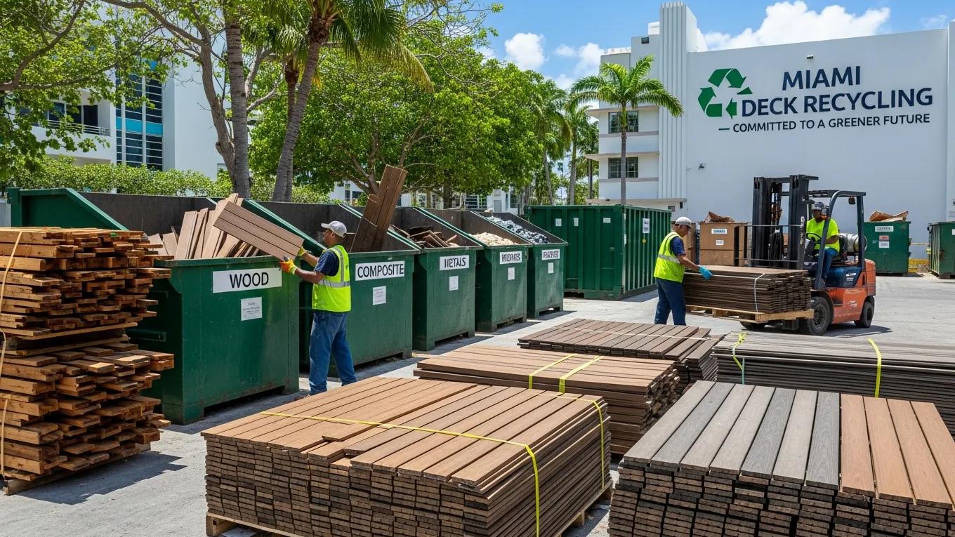 Recycling area for deck materials showcasing eco-friendly disposal practices in Miami