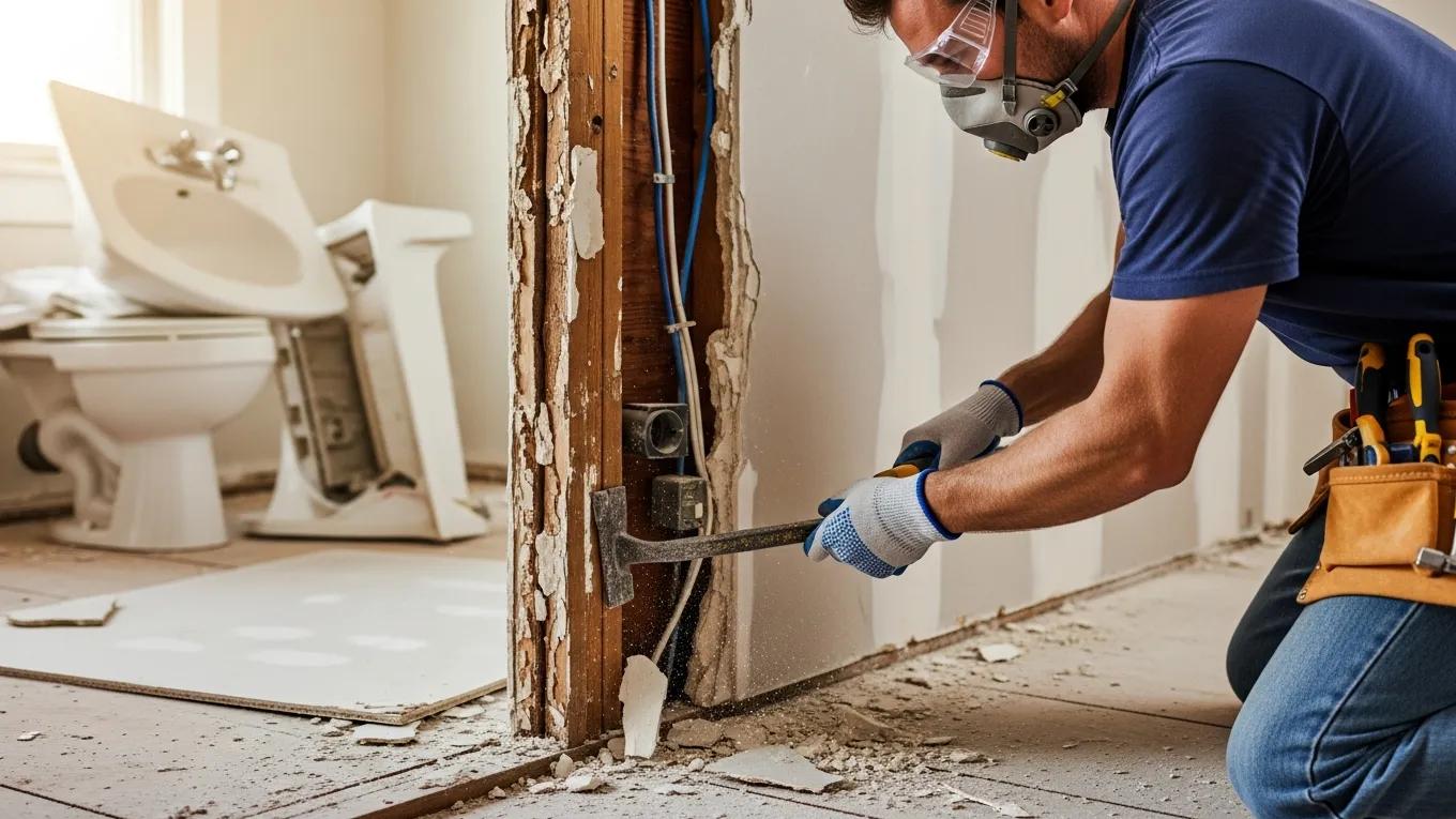 Contractor performing interior gutting in a residential property