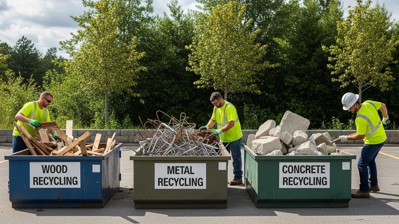 Debris removal team sorting materials for recycling, showcasing eco-friendly disposal practices
