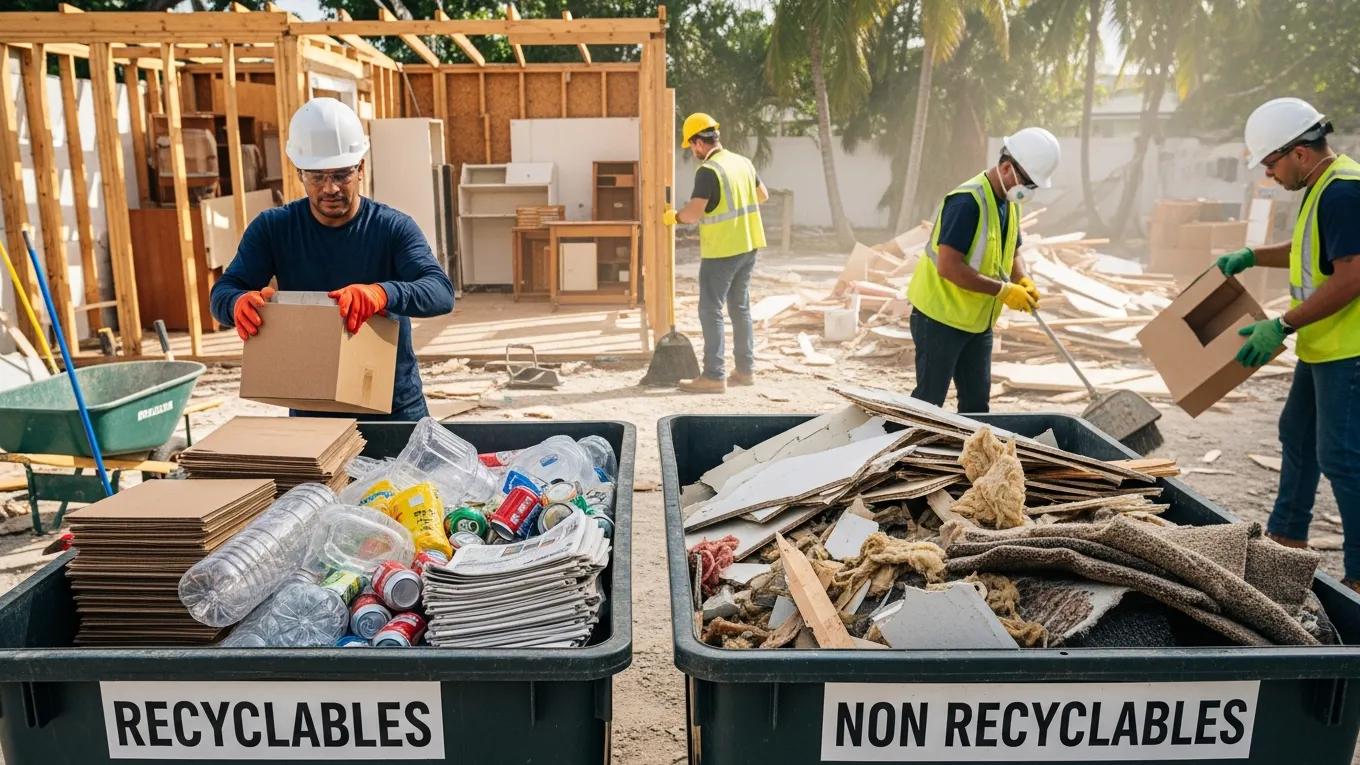Team sorting materials for eco-friendly disposal during junk removal